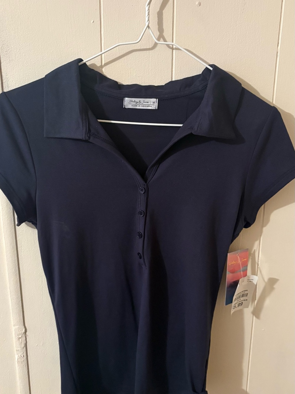 Navy Short-Sleeve Polo Top